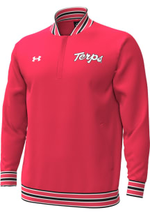 Under Armour Maryland Terrapins Mens Red Chenille Terps Script Unstoppable Fleece Bomber Pullover..
