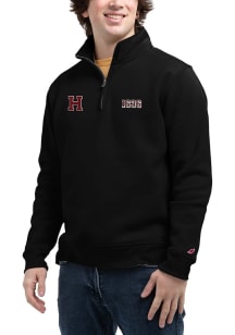 Harvard Crimson Mens Black Initial Long Sleeve Qtr Zip Pullover