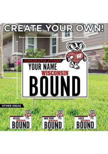 Wisconsin Badgers Personalized School Bound Yard Sign - White
