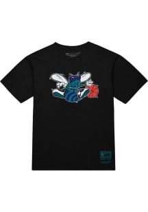 Mitchell and Ness Charlotte Hornets Black MVP Arch Short Sleeve T Shirt