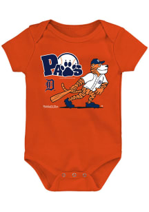 Mitchell and Ness Paws Detroit Tigers Baby Orange Paws Wordmark Short Sleeve One Piece