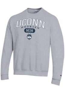 Champion UConn Huskies Mens Grey Pill Box Mom Powerblend Long Sleeve Crew Sweatshirt
