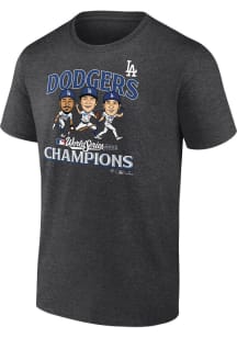 Los Angeles Dodgers Charcoal 2025 World Series Champions Caricature Short Sleeve T Shirt