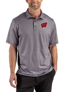 Cutter and Buck Wisconsin Badgers Black Lattice Big and Tall Polo