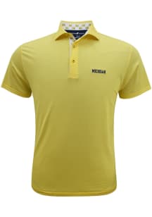 Horn Legend Michigan Wolverines Mens Yellow Straight Name Short Sleeve Fashion Polo