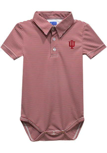 Vive La Fete Indiana Hoosiers Baby Crimson Pencil Stripe Short Sleeve One Piece Polo