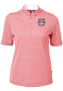 Cutter and Buck New York Red Bulls Womens Red Virtue Eco Pique Stripe Short Sleeve Polo Shirt