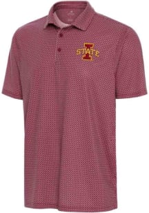 Antigua Iowa State Cyclones Mens Cardinal Trellis Short Sleeve Polo