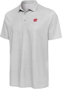 Antigua Wisconsin Badgers Mens White Primary Logo Short Sleeve Polo