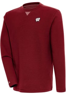 Antigua Wisconsin Badgers Mens Red Primary Logo Long Sleeve Crew Sweatshirt