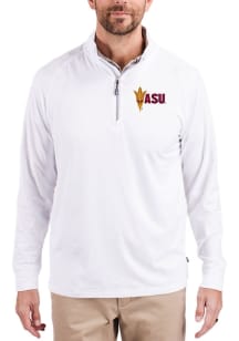 Cutter and Buck Arizona State Sun Devils Mens White Adapt Eco Knit Long Sleeve Qtr Zip Pullover