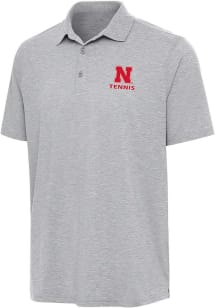 Antigua Nebraska Cornhuskers Mens Grey Par 3 Tennis Short Sleeve Polo