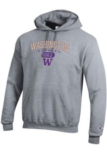 Champion Washington Huskies Mens Grey Dad Pill Powerblend Long Sleeve Hoodie