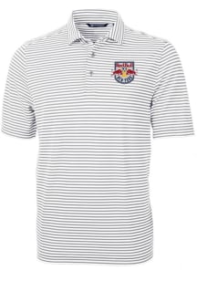 Cutter and Buck New York Red Bulls Mens Grey Virtue Eco Pique Stripe Short Sleeve Polo