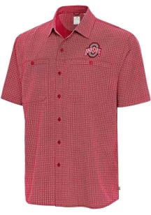 Antigua Ohio State Buckeyes Mens Navy Blue Mosiaic SS Short Sleeve Dress Shirt