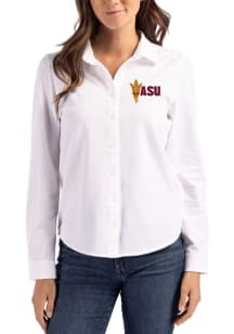 Cutter and Buck Arizona State Sun Devils Womens Advantage Soft Pique Long Sleeve White Dress Shirt