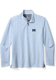 Tommy Bahama Michigan Wolverines Mens Light Blue Coasta Vera Long Sleeve Qtr Zip Pullover