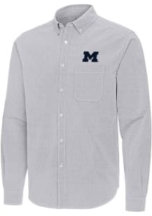 Antigua Michigan Wolverines Mens Ash Porter Long Sleeve Dress Shirt