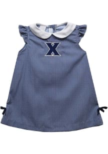 Vive La Fete Xavier Musketeers Toddler Girls Navy Blue Gingham Short Sleeve Dress