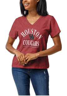 League Houston Cougars Womens Red Intramural V Short Sleeve T-Shirt