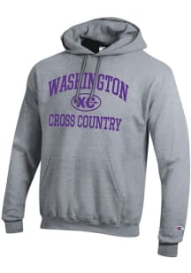 Champion Washington Huskies Mens Grey Cross Country Icon Powerblend Long Sleeve Hoodie