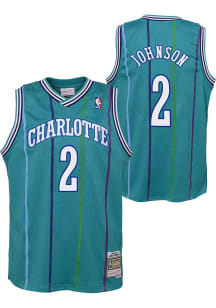 Larry Johnson  Mitchell and Ness Charlotte Hornets Youth Road Swingman Teal Basketball Jersey
