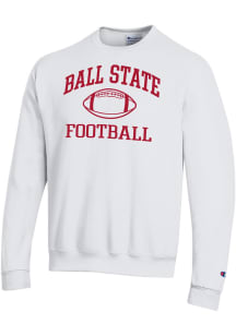 Champion Ball State Cardinals Mens White Football Icon Powerblend Long Sleeve Crew Sweatshirt
