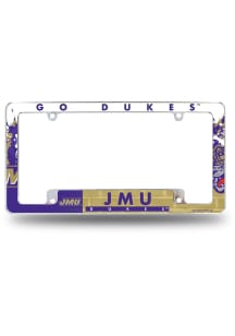 James Madison Dukes Primary All Over Chrome License Plate Frame - White