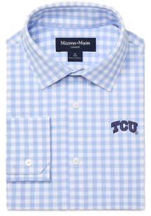 Mizzen+Main TCU Horned Frogs Mens Light Blue Leeward Trim Gingham Long Sleeve Dress Shirt