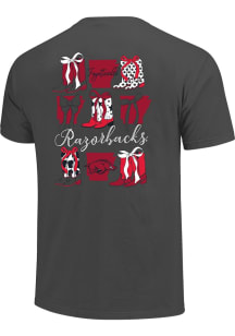Arkansas Razorbacks Womens Black Boots and Bows Short Sleeve T-Shirt