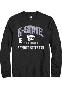 Serious Stinyard K-State Wildcats Black Football NIL Arch Logo Long Sleeve Player T Shirt