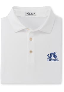 Peter Millar Drexel Dragons Mens White Performance Jersey Short Sleeve Fashion Polo