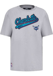 Pro Standard Charlotte Hornets Womens Grey Heather Script Tail Short Sleeve T-Shirt