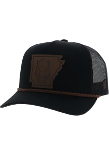 Hooey Arkansas Razorbacks Leather Patch Trucker Adjustable Hat - Black