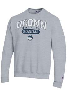 Champion UConn Huskies Mens Grey Pill Box Grandma Powerblend Long Sleeve Crew Sweatshirt