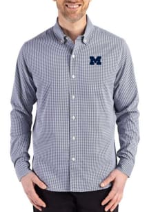 Cutter and Buck Michigan Wolverines Mens Navy Blue Skyline Long Sleeve Dress Shirt