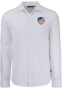 Cutter and Buck FC Cincinnati Mens White Advantage Soft Pique Long Sleeve Dress Shirt