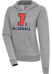 Antigua Illinois Fighting Illini Womens Grey Heather Baseball Victory Hooded Sweatshirt