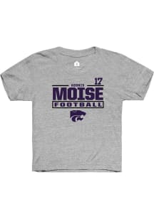 Adonis Moise K-State Wildcats Youth Grey NIL Stacked Box Player Tee