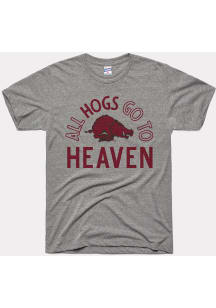 Charlie Hustle Arkansas Razorbacks Grey All Hogs Go To Heaven Short Sleeve Fashion T Shirt