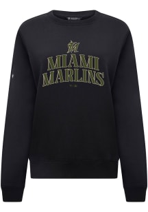 Levelwear Miami Marlins Womens Black Yvette Arch AR W Crew Sweatshirt