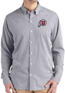 Cutter and Buck Utah Utes Mens Black Gingham LS Woven Long Sleeve Dress Shirt