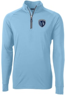 Cutter and Buck Sporting Kansas City Mens Light Blue Adapt Eco Knit Long Sleeve Qtr Zip Pullover