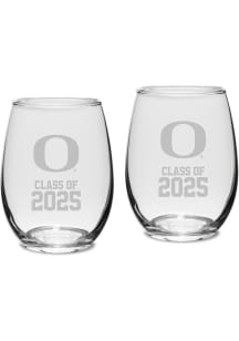 Oregon Ducks Class of 2025 Set of 2 Stemless Wine Glass - White