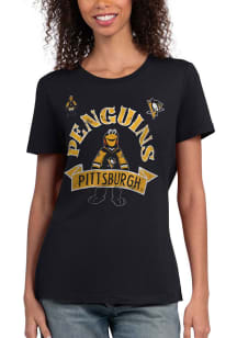 Pittsburgh Penguins Womens Black Endzone Mascot Short Sleeve T-Shirt