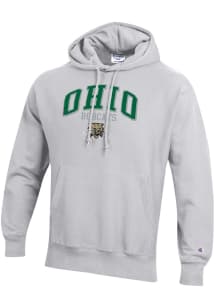 Champion Ohio Bobcats Mens Ash Arch Mascot Logo Reverse Weave Long Sleeve Hoodie