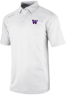 Columbia Washington Huskies Mens White Heat Seal Omni Wick Shotgun Short Sleeve Polo