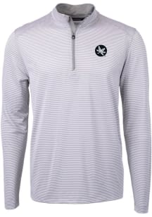 Cutter and Buck Ohio State Buckeyes Mens Grey Virtue MicroStripe Long Sleeve Qtr Zip Pullover