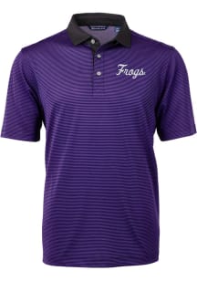 Cutter and Buck TCU Horned Frogs Mens Purple Virtue Micro Stripe Short Sleeve Polo