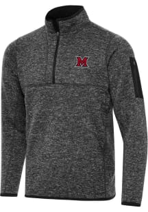Antigua Miami RedHawks Mens Black Fortune Long Sleeve Qtr Zip Pullover